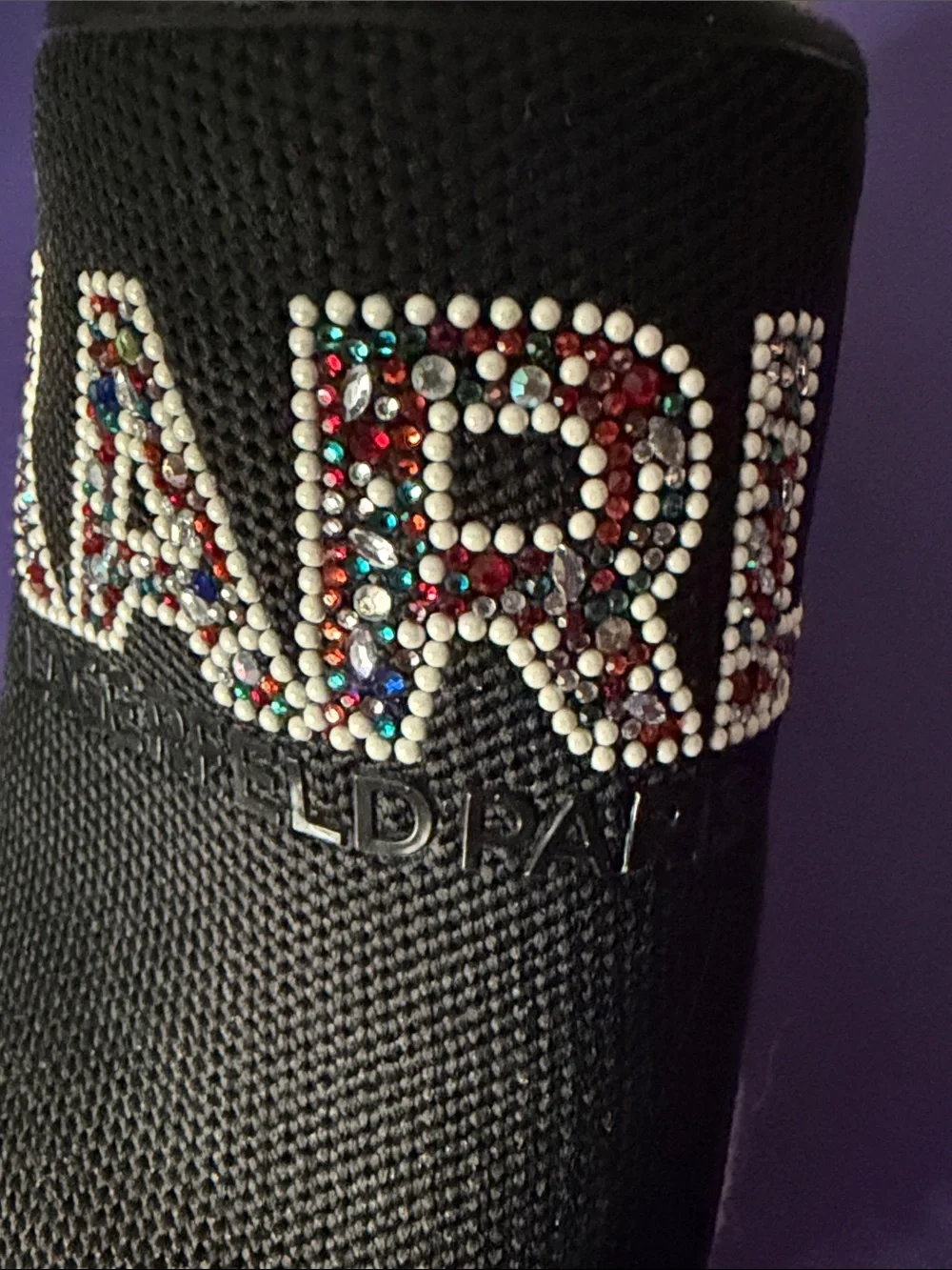 Karl Lagerfeld Paris Carissa Wedge Sandals  Black multi color Rhinestones Sz 8.5